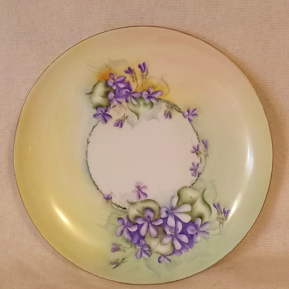 Limoges France 8.5" Plate Gold Trim Purple Violets Hand Painted
